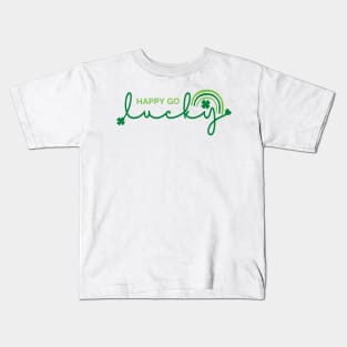 St Patrick's Day-Happy Go Lucky Clover Rainbow Kids T-Shirt